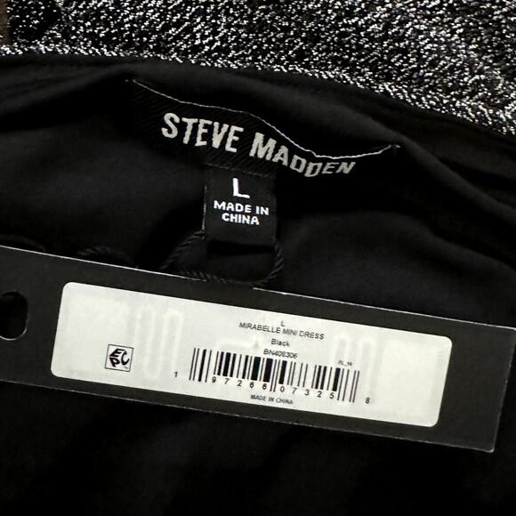 STEVE MADDEN Mirabelle Mini Dress Black Silver Metallic One Shoulder NWT L - Picture 8 of 9